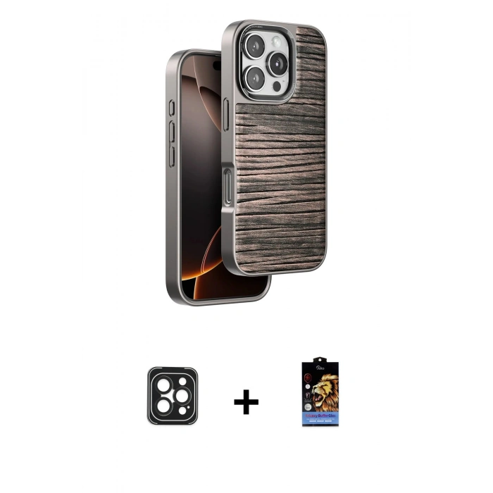 MARSİLYAN™- iPhone 16 Pro Max Kılıf Atlas Minimal Özel Seri - Siyah Buffer Hayalet Cam Ekran Koruyucu + PVD Metal Kamera Lens - SH