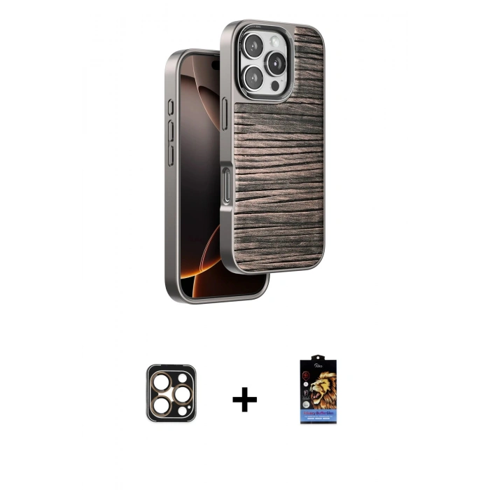 MARSİLYAN™- iPhone 16 Pro Max Kılıf Atlas Minimal Özel Seri - Siyah Buffer Hayalet Cam Ekran Koruyucu + PVD Metal Kamera Lens - GD