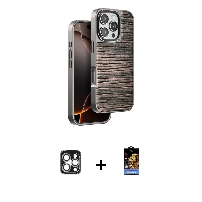 MARSİLYAN™- iPhone 16 Pro Max Kılıf Atlas Minimal Özel Seri - Siyah Buffer Hayalet Cam Ekran Koruyucu + PVD Metal Kamera Lens - GS