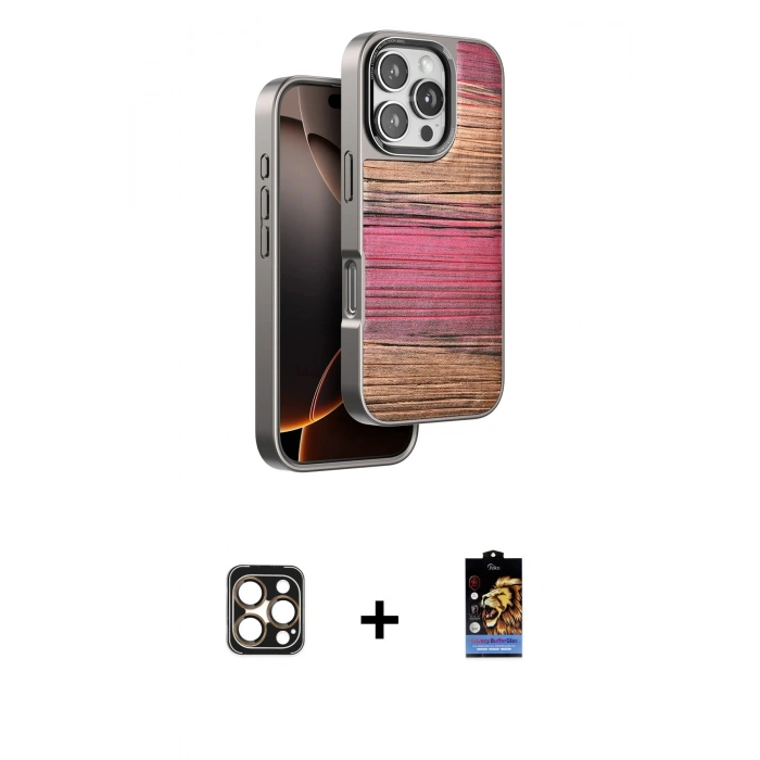 MARSİLYAN™- iPhone 16 Pro Max Kılıf Atlas Minimal Özel Seri - Siyah Buffer Hayalet Cam Ekran Koruyucu + PVD Metal Kamera Lens - GD