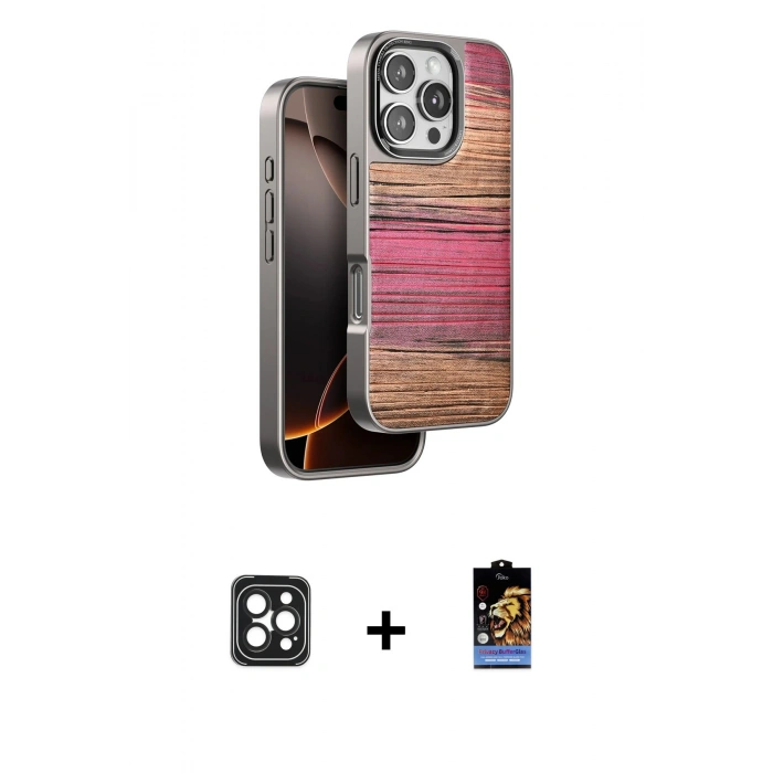 MARSİLYAN™- iPhone 16 Pro Max Kılıf Atlas Minimal Özel Seri - Siyah Buffer Hayalet Cam Ekran Koruyucu + PVD Metal Kamera Lens - SH