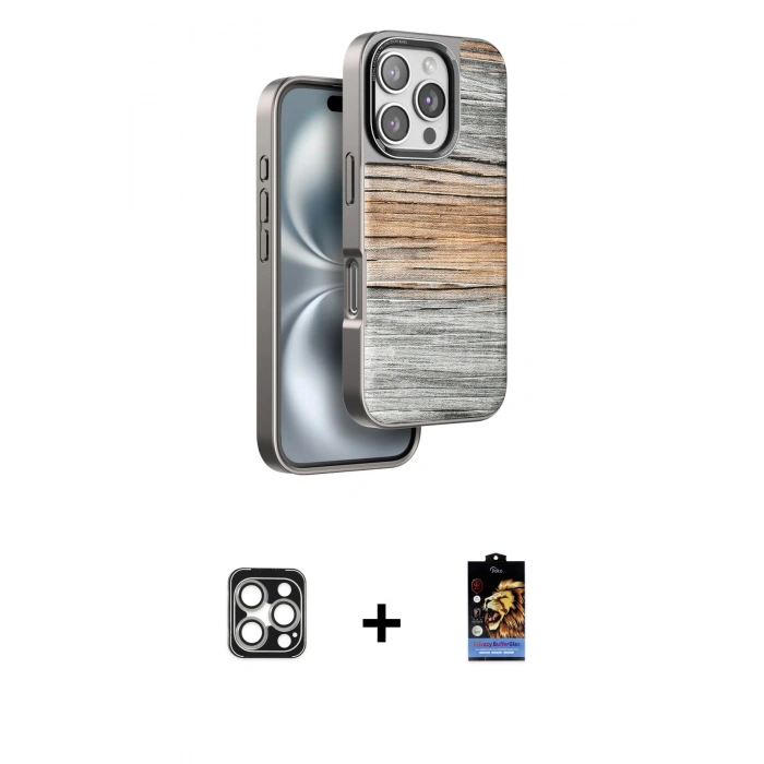 MARSİLYAN™- iPhone 16 Pro Max Kılıf Atlas Minimal Özel Seri - Siyah Buffer Hayalet Cam Ekran Koruyucu + PVD Metal Kamera Lens - GS