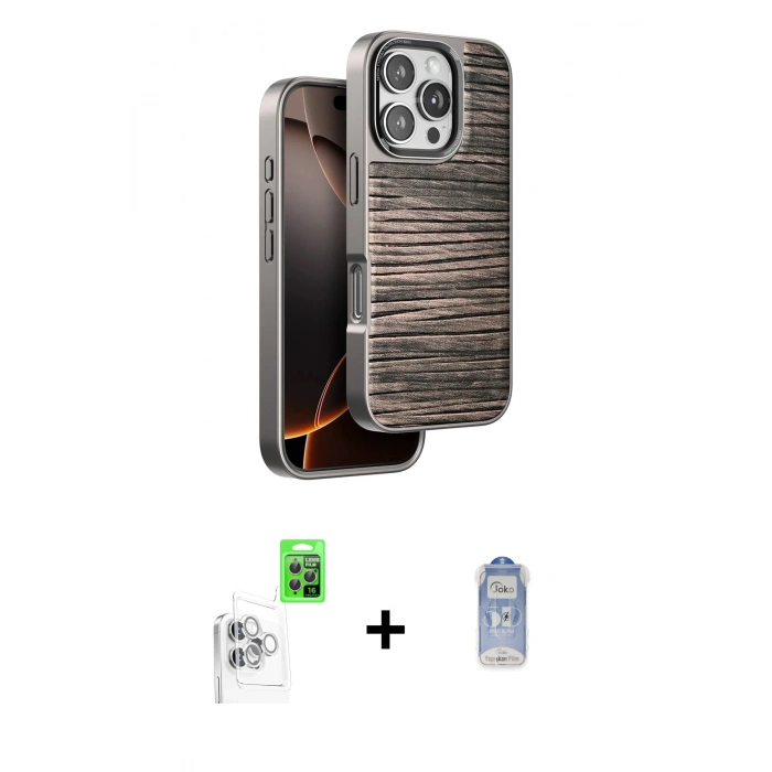 MARSİLYAN™- iPhone 16 Pro Max Kılıf Atlas Minimal Özel Seri - Siyah Joko Magic 5D Cam + Raze Metal Kamera Lens - BZ