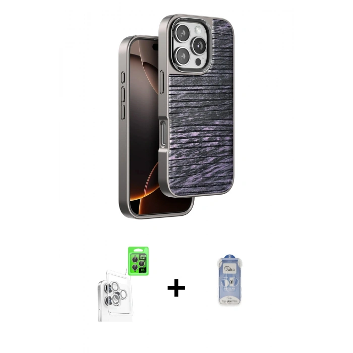 MARSİLYAN™- iPhone 16 Pro Max Kılıf Atlas Minimal Özel Seri - Siyah Joko Magic 5D Cam + Raze Metal Kamera Lens - BZ
