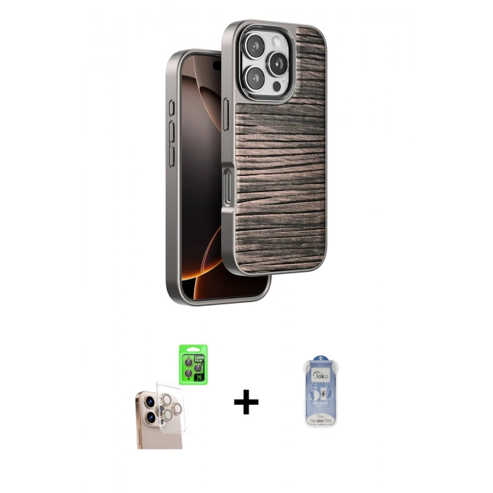 MARSİLYAN™- iPhone 16 Pro Max Kılıf Atlas Minimal Özel Seri - Siyah Joko Magic 5D Cam + Raze Metal Kamera Lens - NLGY
