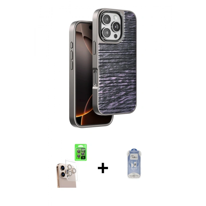 MARSİLYAN™- iPhone 16 Pro Max Kılıf Atlas Minimal Özel Seri - Siyah Joko Magic 5D Cam + Raze Metal Kamera Lens - NLGY