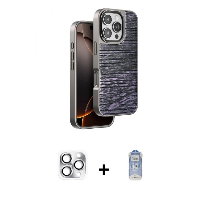 MARSİLYAN™- iPhone 16 Pro Max Kılıf Atlas Minimal Özel Seri - Siyah Joko Magic 5D Cam + Pers Alüminyum Kamera Lens - GS