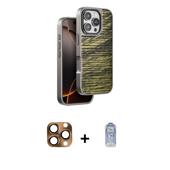 MARSİLYAN™- iPhone 16 Pro Max Kılıf Atlas Minimal Özel Seri - Siyah Joko Magic 5D Cam + Pers Alüminyum Kamera Lens - CLTM