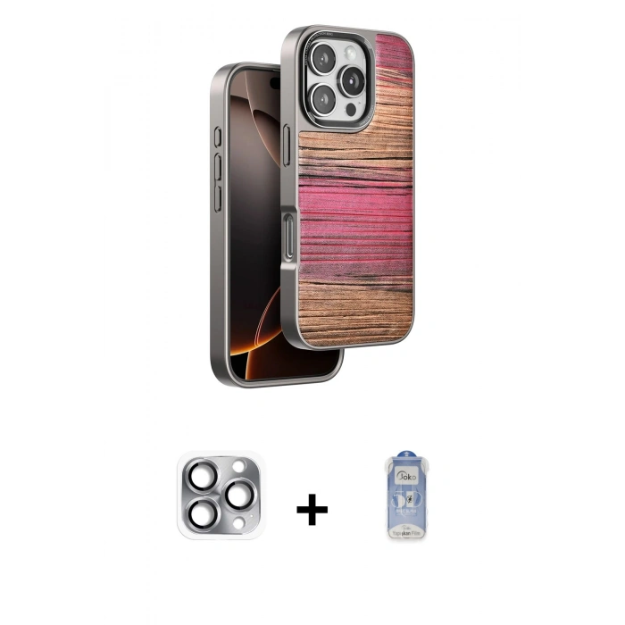 MARSİLYAN™- iPhone 16 Pro Max Kılıf Atlas Minimal Özel Seri - Siyah Joko Magic 5D Cam + Pers Alüminyum Kamera Lens - GI