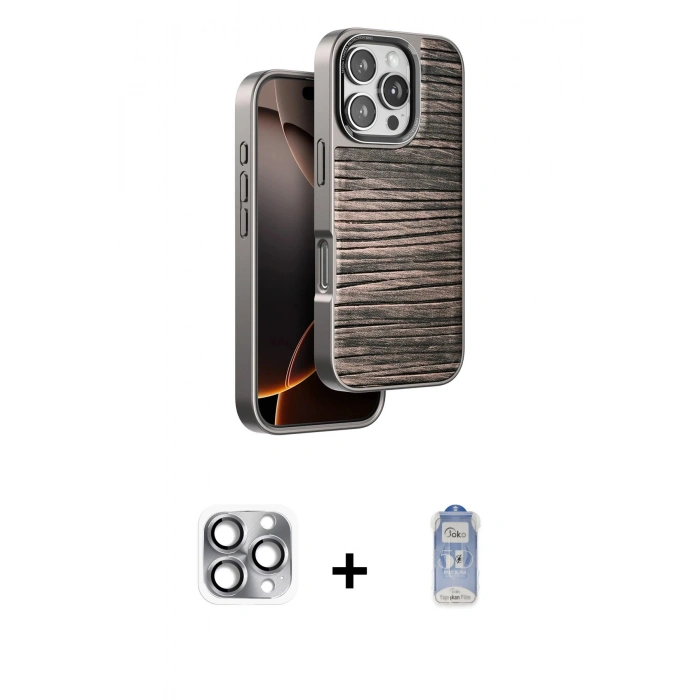 MARSİLYAN™- iPhone 16 Pro Max Kılıf Atlas Minimal Özel Seri - Siyah Joko Magic 5D Cam + Pers Alüminyum Kamera Lens - GI