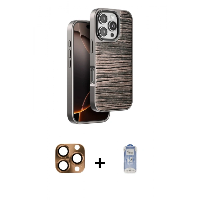 MARSİLYAN™- iPhone 16 Pro Max Kılıf Atlas Minimal Özel Seri - Siyah Joko Magic 5D Cam + Pers Alüminyum Kamera Lens - CLTM