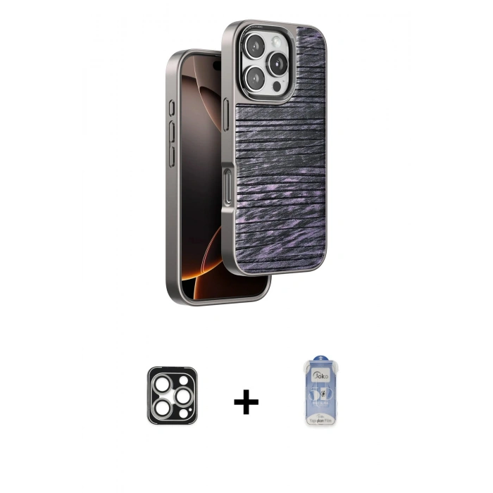 MARSİLYAN™- iPhone 16 Pro Max Kılıf Atlas Minimal Özel Seri - Siyah Joko Magic 5D Cam + PVD Metal Kamera Lens - GS