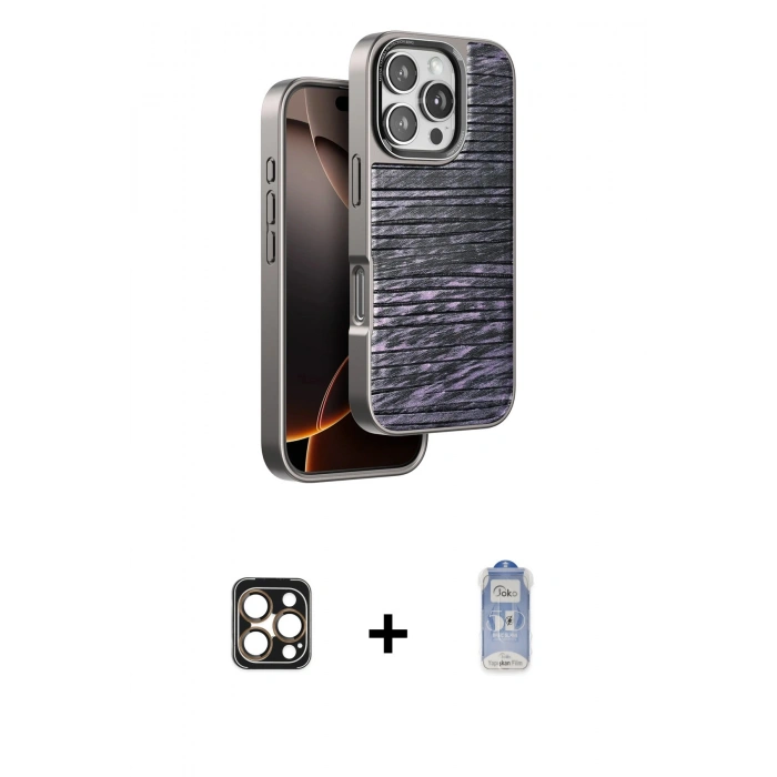 MARSİLYAN™- iPhone 16 Pro Max Kılıf Atlas Minimal Özel Seri - Siyah Joko Magic 5D Cam + PVD Metal Kamera Lens - GD