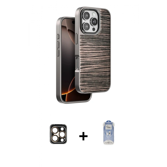 MARSİLYAN™- iPhone 16 Pro Max Kılıf Atlas Minimal Özel Seri - Siyah Joko Magic 5D Cam + PVD Metal Kamera Lens - GD