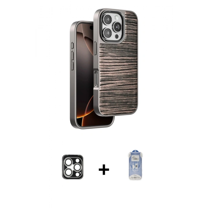 MARSİLYAN™- iPhone 16 Pro Max Kılıf Atlas Minimal Özel Seri - Siyah Joko Magic 5D Cam + PVD Metal Kamera Lens - GS
