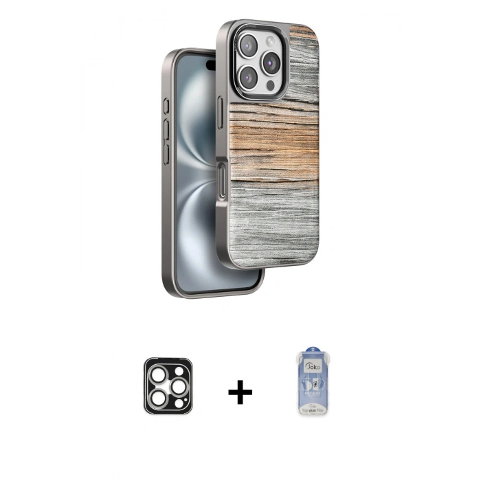 MARSİLYAN™- iPhone 16 Pro Max Kılıf Atlas Minimal Özel Seri - Siyah Joko Magic 5D Cam + PVD Metal Kamera Lens - GS