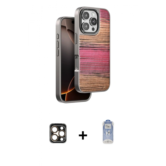 MARSİLYAN™- iPhone 16 Pro Max Kılıf Atlas Minimal Özel Seri - Siyah Joko Magic 5D Cam + PVD Metal Kamera Lens - GD