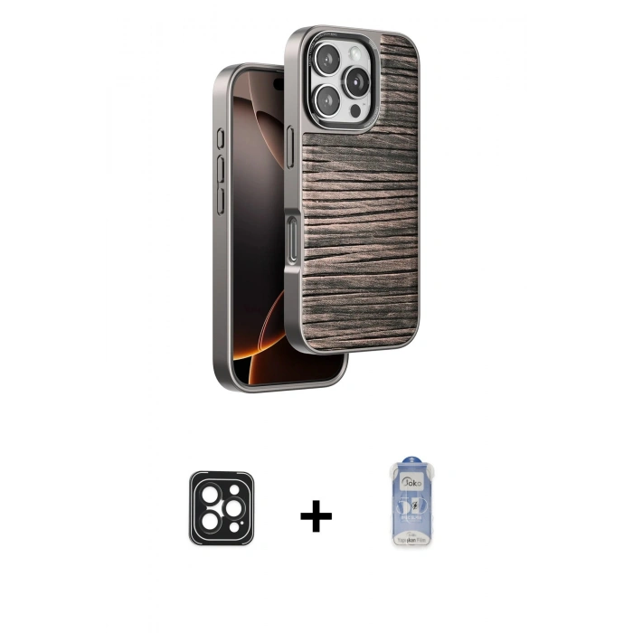 MARSİLYAN™- iPhone 16 Pro Max Kılıf Atlas Minimal Özel Seri - Siyah Joko Magic 5D Cam + Siyah PVD Metal Kamera Lens