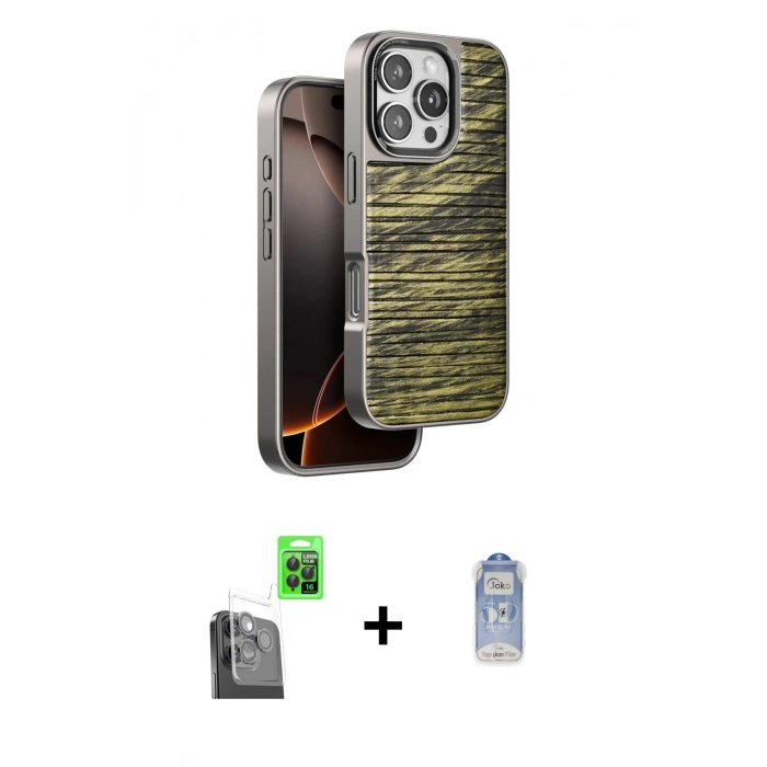 MARSİLYAN™- iPhone 16 Pro Max Kılıf Atlas Minimal Özel Seri - Siyah Joko Magic 5D Cam + Raze Metal Kamera Lens - SH
