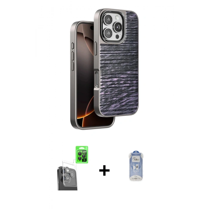 MARSİLYAN™- iPhone 16 Pro Max Kılıf Atlas Minimal Özel Seri - Siyah Joko Magic 5D Cam + Raze Metal Kamera Lens - SH