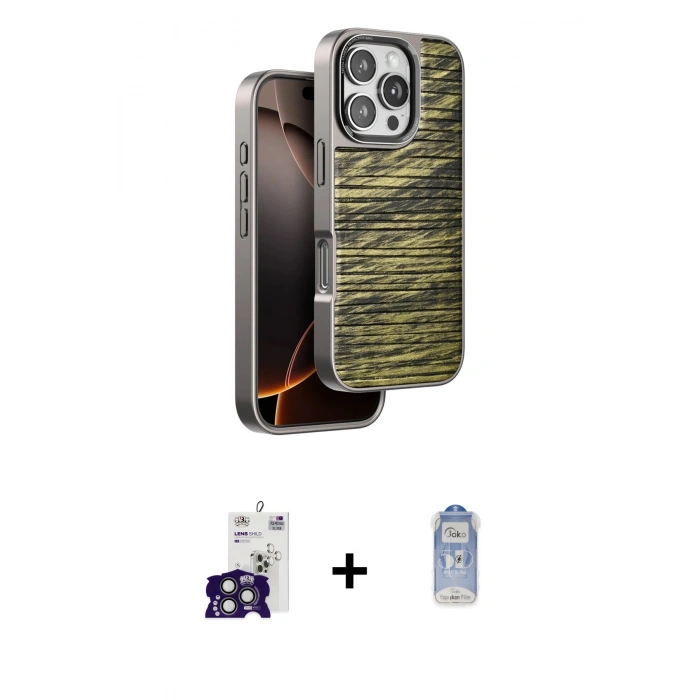 MARSİLYAN™- iPhone 16 Pro Max Kılıf Atlas Minimal Özel Seri - Siyah Joko Magic 5D Cam + Titanyum Gri Bilvis Titan Kamera Lens
