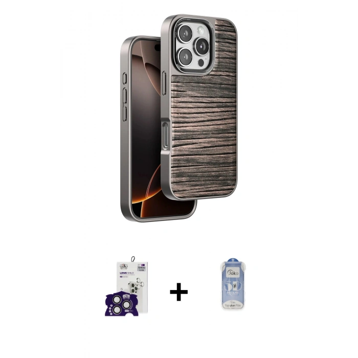 MARSİLYAN™- iPhone 16 Pro Max Kılıf Atlas Minimal Özel Seri - Siyah Joko Magic 5D Cam + Titanyum Gri Bilvis Titan Kamera Lens
