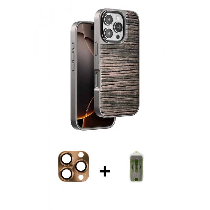 MARSİLYAN™- iPhone 16 Pro Max Kılıf Atlas Minimal Özel Seri - Siyah Joko Magic 5D Hayalet Cam + Pers Alüminyum Kamera Lens - CLTM
