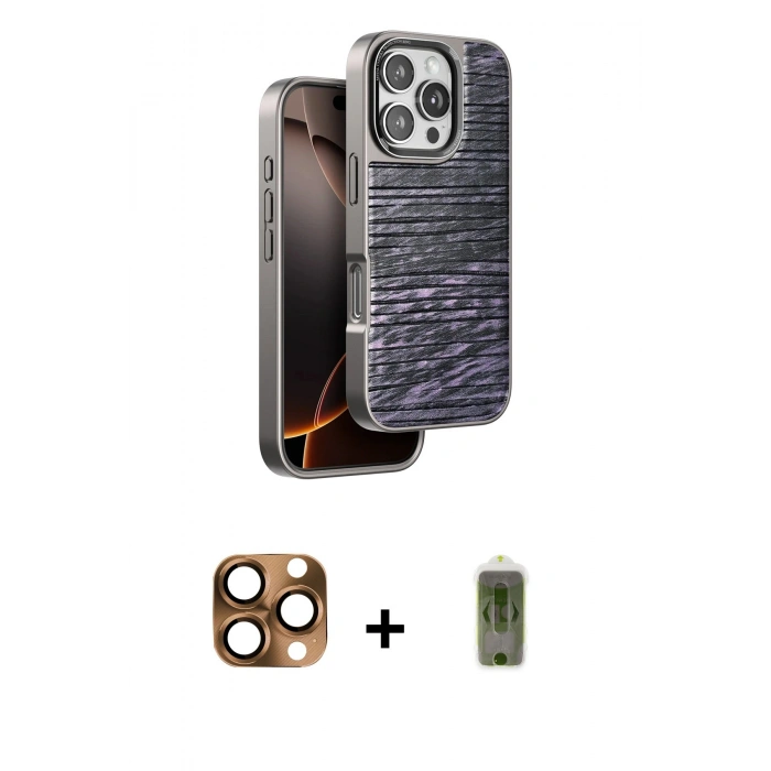 MARSİLYAN™- iPhone 16 Pro Max Kılıf Atlas Minimal Özel Seri - Siyah Joko Magic 5D Hayalet Cam + Pers Alüminyum Kamera Lens - CLTM