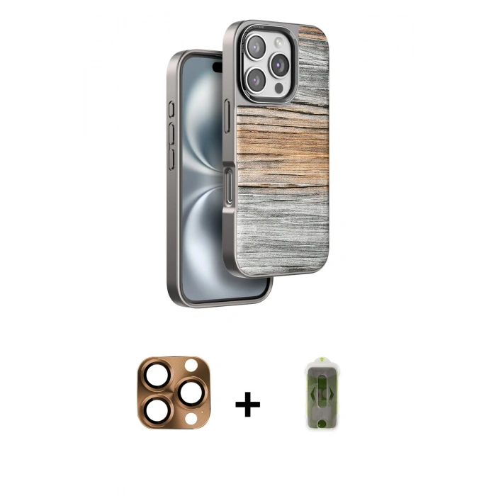 MARSİLYAN™- iPhone 16 Pro Max Kılıf Atlas Minimal Özel Seri - Siyah Joko Magic 5D Hayalet Cam + Pers Alüminyum Kamera Lens - CLTM