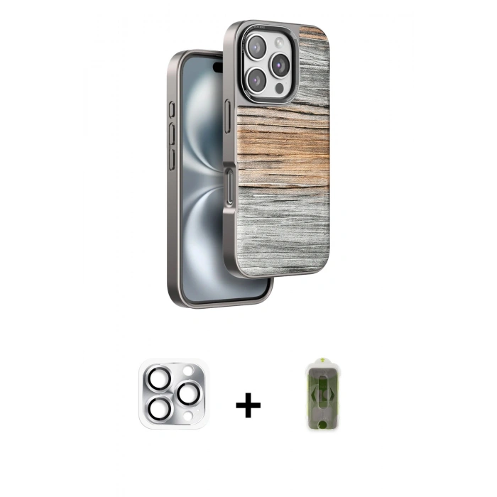 MARSİLYAN™- iPhone 16 Pro Max Kılıf Atlas Minimal Özel Seri - Siyah Joko Magic 5D Hayalet Cam + Pers Alüminyum Kamera Lens - GS