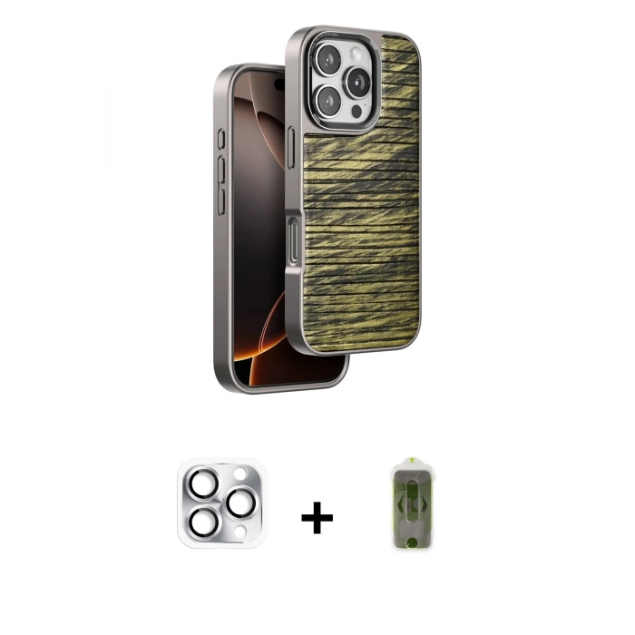 MARSİLYAN™- iPhone 16 Pro Max Kılıf Atlas Minimal Özel Seri - Siyah Joko Magic 5D Hayalet Cam + Pers Alüminyum Kamera Lens - GS