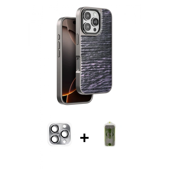 MARSİLYAN™- iPhone 16 Pro Max Kılıf Atlas Minimal Özel Seri - Siyah Joko Magic 5D Hayalet Cam + Pers Alüminyum Kamera Lens - GI