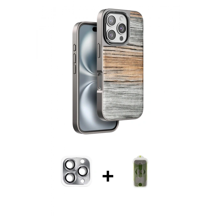 MARSİLYAN™- iPhone 16 Pro Max Kılıf Atlas Minimal Özel Seri - Siyah Joko Magic 5D Hayalet Cam + Pers Alüminyum Kamera Lens - GI