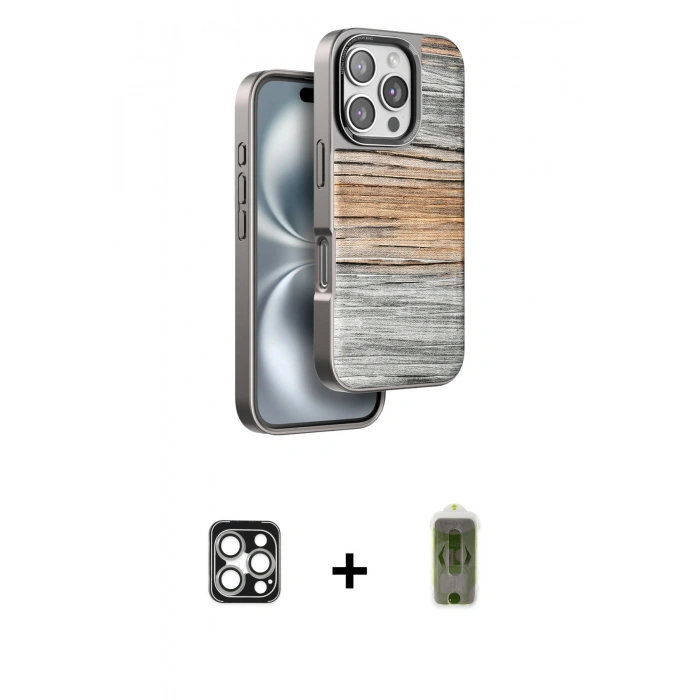 MARSİLYAN™- iPhone 16 Pro Max Kılıf Atlas Minimal Özel Seri - Siyah Joko Magic 5D Hayalet Cam + PVD Metal Kamera Lens - GS