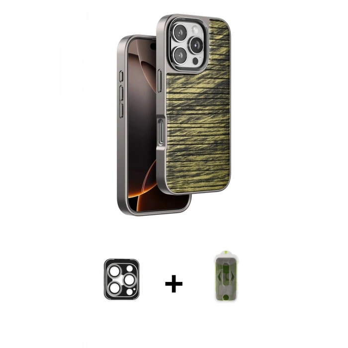 MARSİLYAN™- iPhone 16 Pro Max Kılıf Atlas Minimal Özel Seri - Siyah Joko Magic 5D Hayalet Cam + PVD Metal Kamera Lens - GS