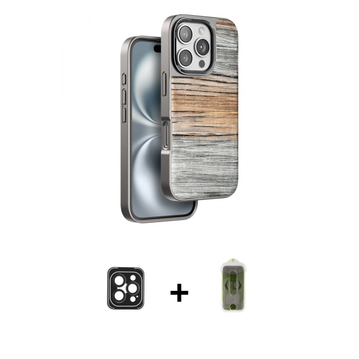 MARSİLYAN™- iPhone 16 Pro Max Kılıf Atlas Minimal Özel Seri - Siyah Joko Magic 5D Hayalet Cam + PVD Metal Kamera Lens - SH