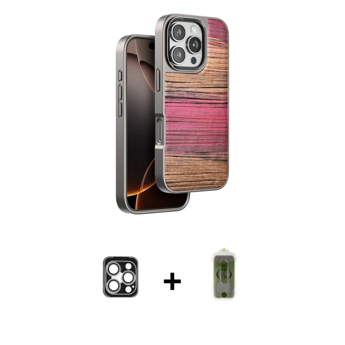 MARSİLYAN™- iPhone 16 Pro Max Kılıf Atlas Minimal Özel Seri - Siyah Joko Magic 5D Hayalet Cam + PVD Metal Kamera Lens - GS