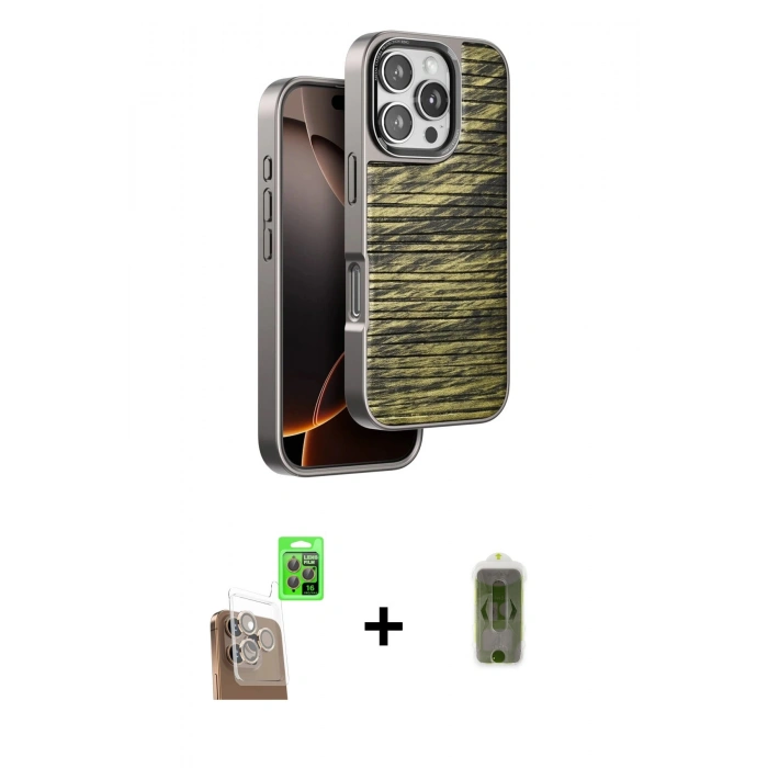 MARSİLYAN™- iPhone 16 Pro Max Kılıf Atlas Minimal Özel Seri - Siyah Joko Magic 5D Hayalet Cam + Raze Metal Kamera Lens - CLTM