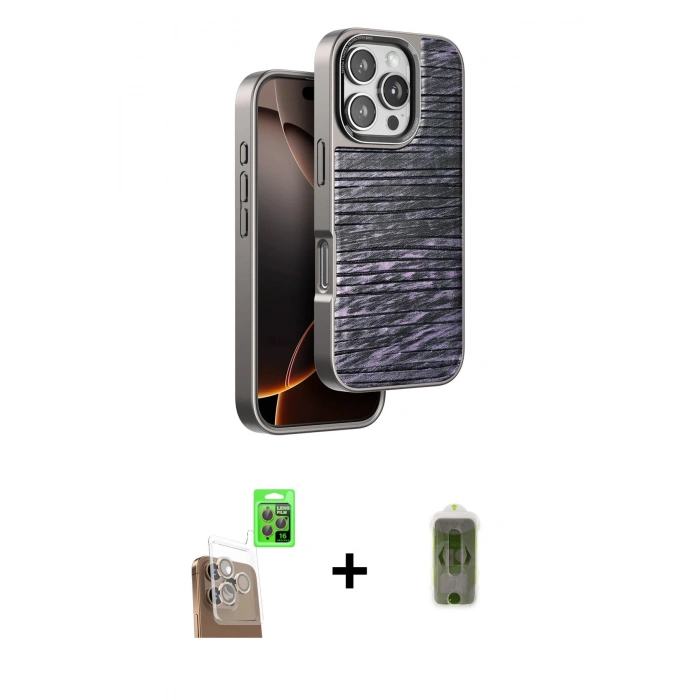 MARSİLYAN™- iPhone 16 Pro Max Kılıf Atlas Minimal Özel Seri - Siyah Joko Magic 5D Hayalet Cam + Raze Metal Kamera Lens - CLTM