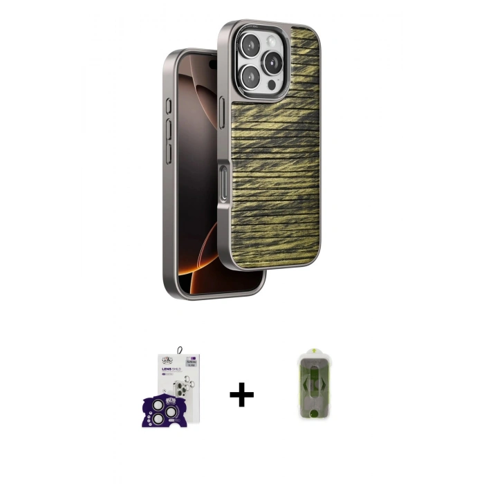 MARSİLYAN™- iPhone 16 Pro Max Kılıf Atlas Minimal Özel Seri - Siyah Joko Magic 5D Hayalet Cam + Titanyum Gri Bilvis Titan Kamera Lens