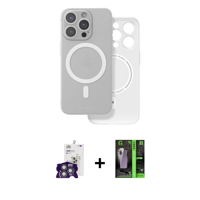 MARSİLYAN™- iPhone 16 Pro Max Kılıf Çekirdek Klasik - Şeffaf 360 Full Body Arka Koruyucu + Bilvis Titan Kamera Lens - GS
