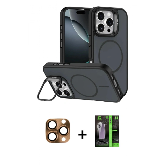 MARSİLYAN™- iPhone 16 Pro Max Kılıf Çekirdek Klasik - Şeffaf 360 Full Body Arka Koruyucu + Çöl Titanyum Pers Alüminyum Kamera Lens