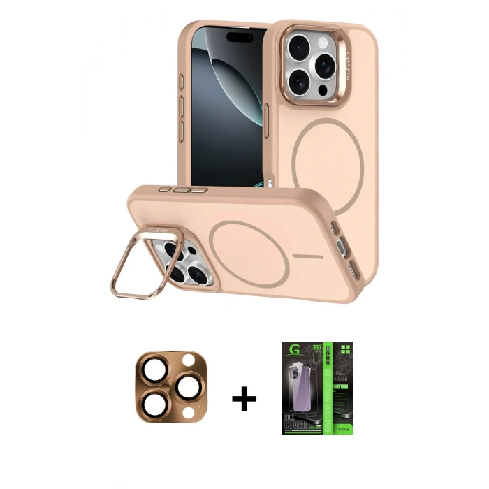 MARSİLYAN™- iPhone 16 Pro Max Kılıf Çekirdek Klasik - Şeffaf 360 Full Body Arka Koruyucu + Çöl Titanyum Pers Alüminyum Kamera Lens