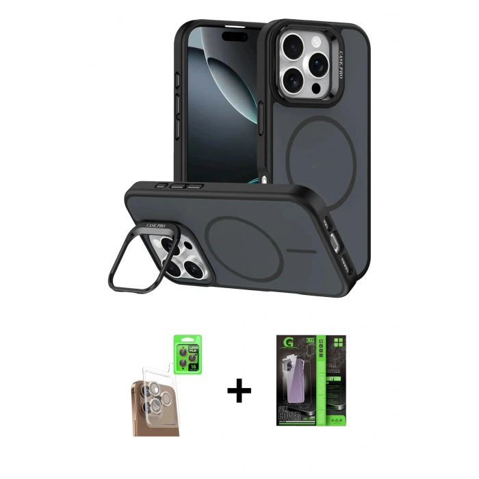 MARSİLYAN™- iPhone 16 Pro Max Kılıf Çekirdek Klasik - Şeffaf 360 Full Body Arka Koruyucu + Raze Metal Kamera Lens - CLTM