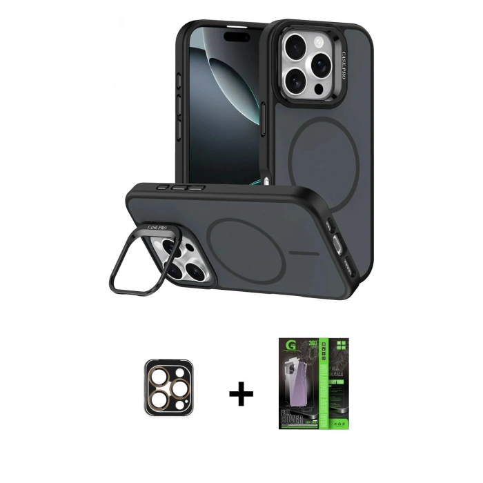 MARSİLYAN™- iPhone 16 Pro Max Kılıf Çekirdek Klasik - Şeffaf 360 Full Body Arka Koruyucu + PVD Metal Kamera Lens - GD