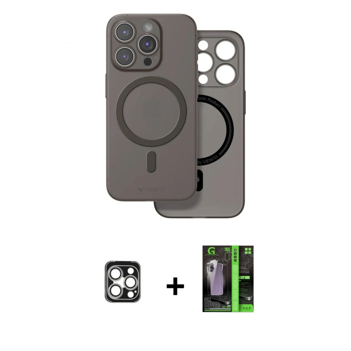 MARSİLYAN™- iPhone 16 Pro Max Kılıf Çekirdek Klasik - Şeffaf 360 Full Body Arka Koruyucu + PVD Metal Kamera Lens - GS