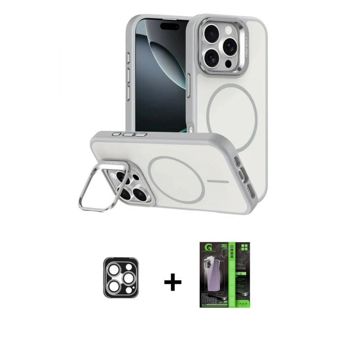 MARSİLYAN™- iPhone 16 Pro Max Kılıf Çekirdek Klasik - Şeffaf 360 Full Body Arka Koruyucu + PVD Metal Kamera Lens - GS