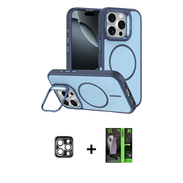 MARSİLYAN™- iPhone 16 Pro Max Kılıf Çekirdek Klasik - Şeffaf 360 Full Body Arka Koruyucu + PVD Metal Kamera Lens - GS
