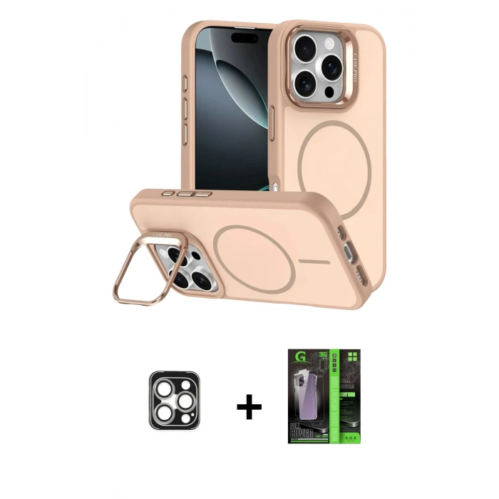 MARSİLYAN™- iPhone 16 Pro Max Kılıf Çekirdek Klasik - Şeffaf 360 Full Body Arka Koruyucu + PVD Metal Kamera Lens - GS