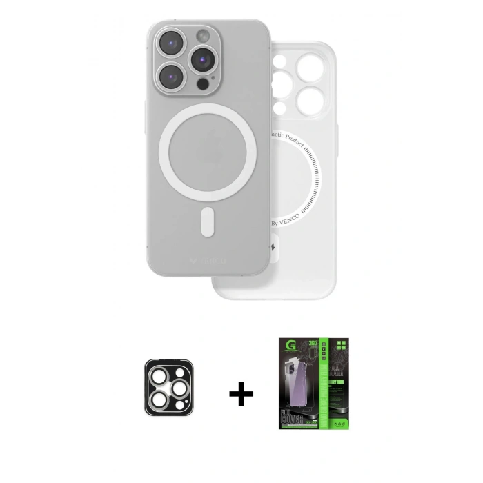 MARSİLYAN™- iPhone 16 Pro Max Kılıf Çekirdek Klasik - Şeffaf 360 Full Body Arka Koruyucu + PVD Metal Kamera Lens - GS